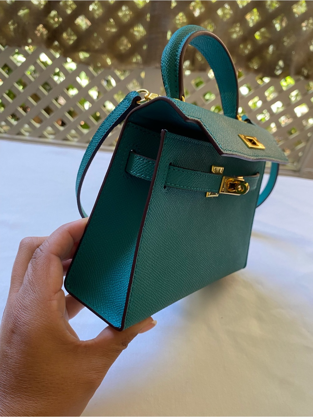 Lily & Bean Kelly-Style Top Handle Bag in Teal with Gold Hardware - Picture 3 of 7